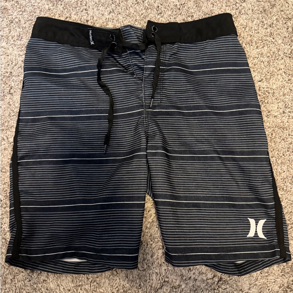 Hurley Kids Black and White Striped Swim Board Shorts